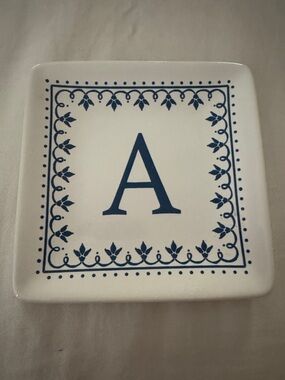 Monogram A Decorative Ceramic Trinket Dish - Blue on White